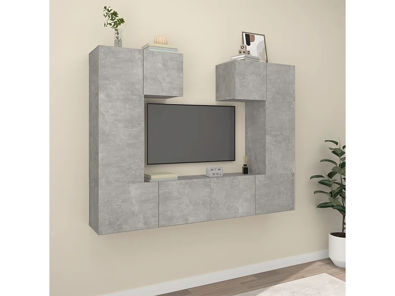 6-tlg. TV-Schrank-Set,TV-Möbel Betongrau Holzwerkstoff -gkd641070