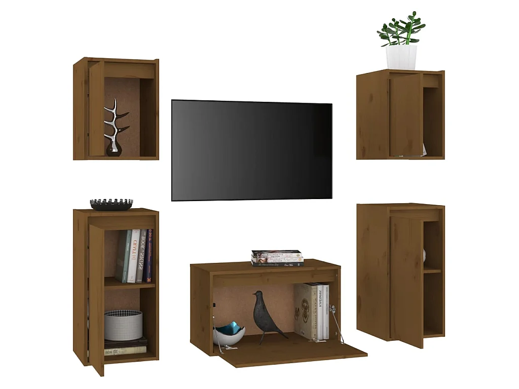 5 Stk.TV-Schränke,TV-Möbel Honigbraun Massivholz Kiefer -gkd919528