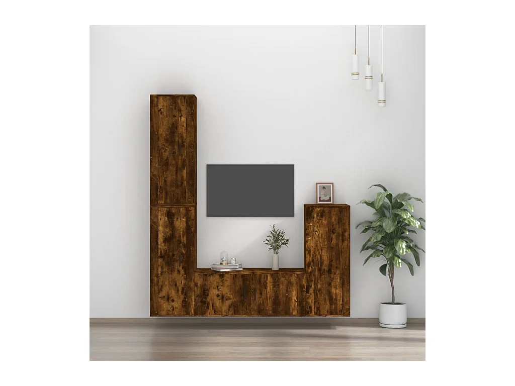4-delige Tv-meubelset bewerkt hout gerookt eikenkleurig NL87729