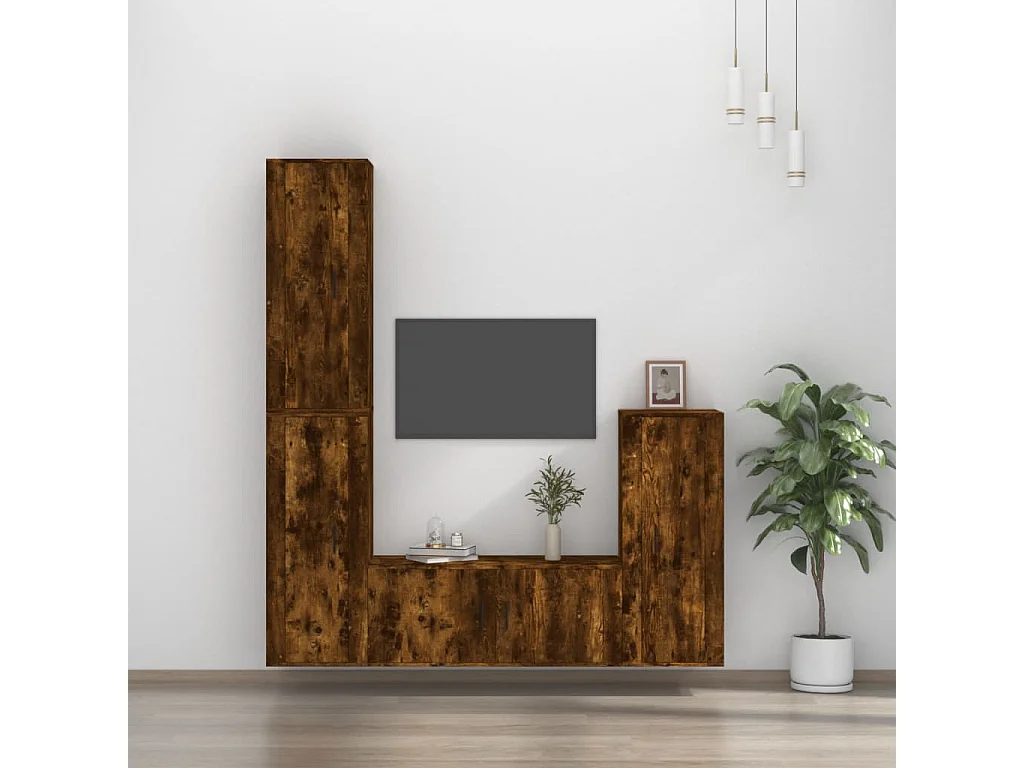4-delige Tv-meubelset bewerkt hout gerookt eikenkleurig NL87729
