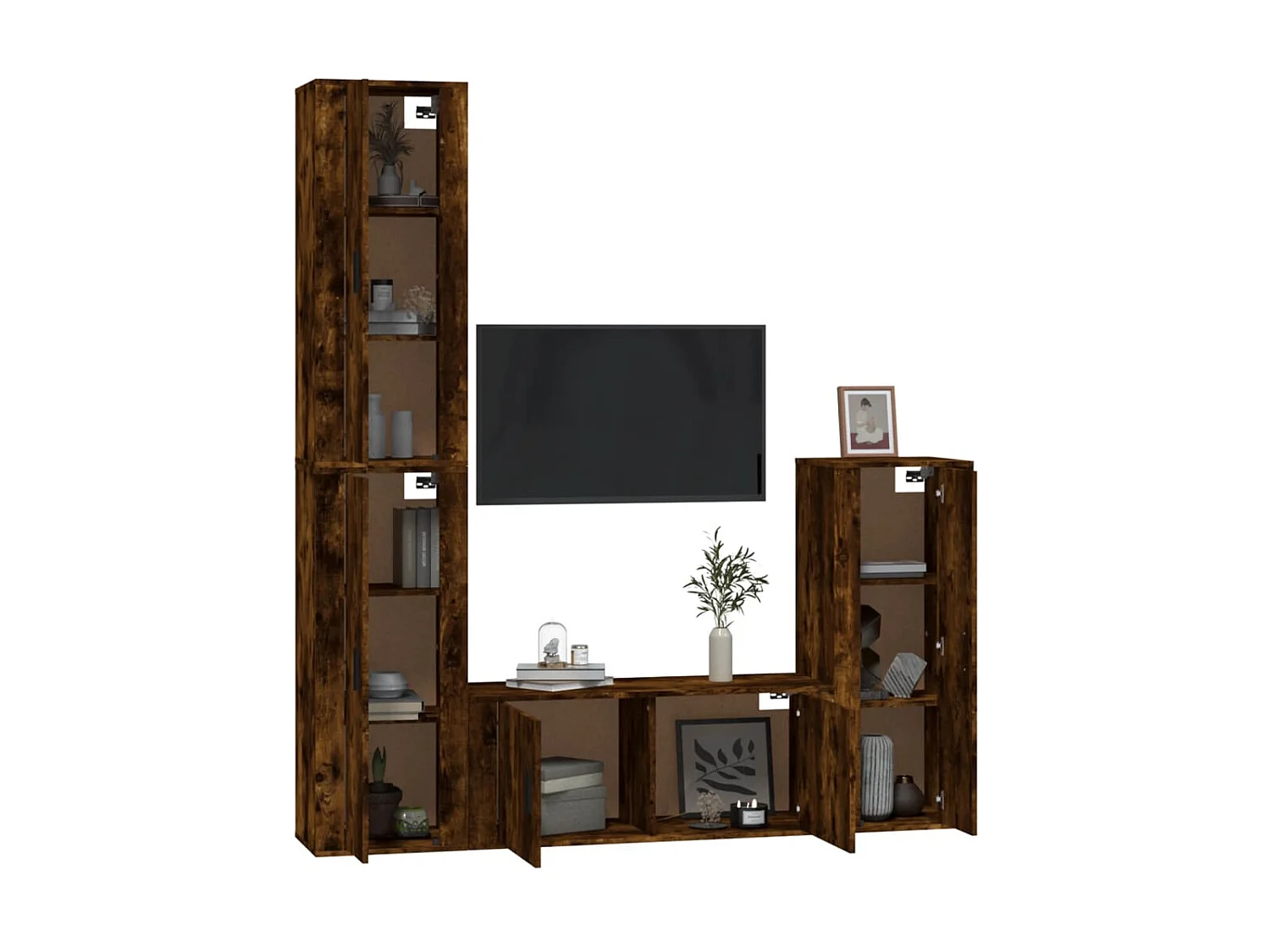 4-delige Tv-meubelset bewerkt hout gerookt eikenkleurig NL87729