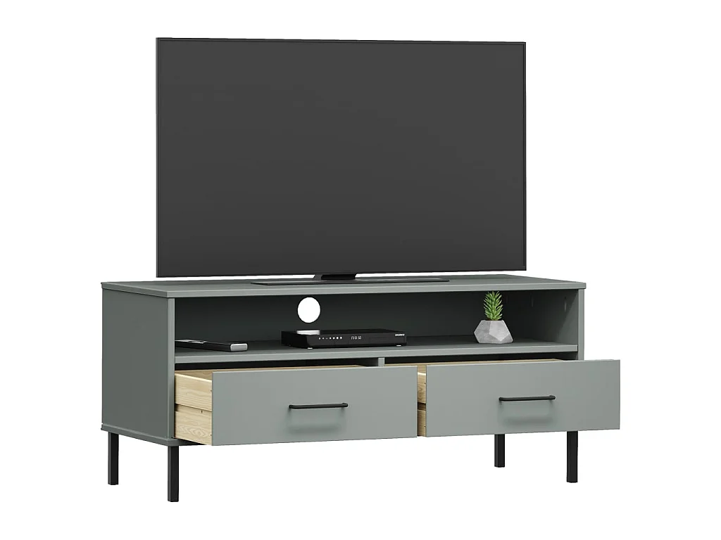 TV-Schrank,TV-Möbel OSLO mit Metallbeinen Grau Massivholz Kiefer -gkd510458