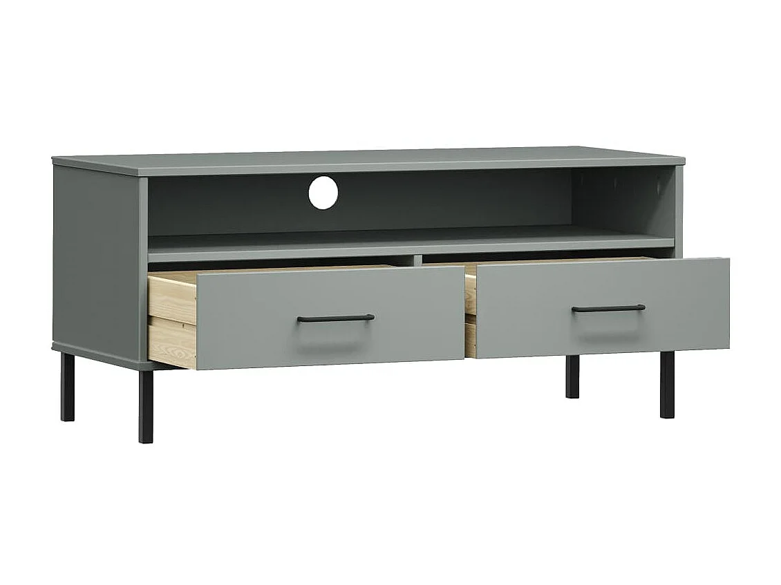 TV-Schrank,TV-Möbel OSLO mit Metallbeinen Grau Massivholz Kiefer -gkd510458