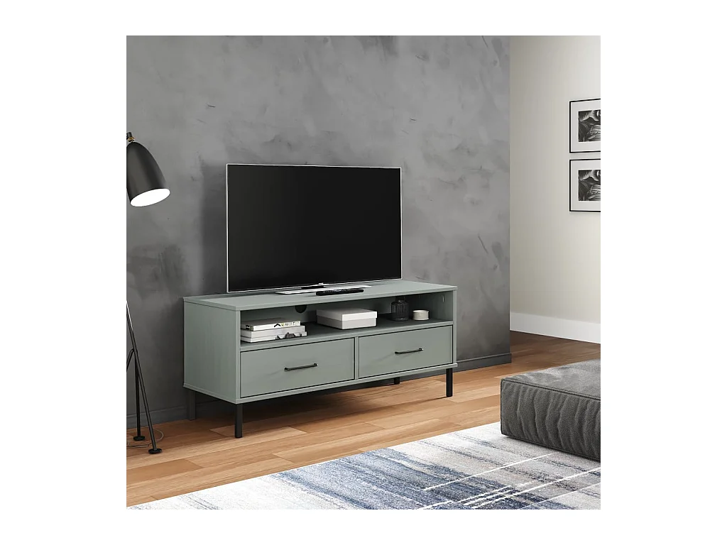 Meuble TV avec pieds en métal Gris Bois de pin massif BE88198