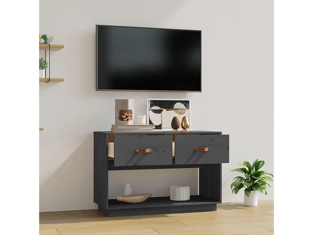 TV-Schrank,TV-Möbel Grau 90x40x60 cm Massivholz Kiefer -gkd65516