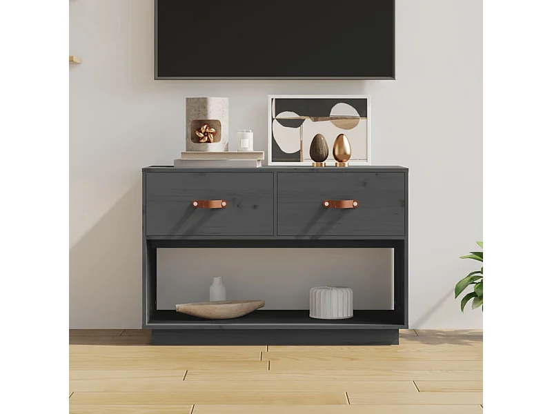 Meuble TV Gris 90x40x60 cm Bois de pin massif BE38290