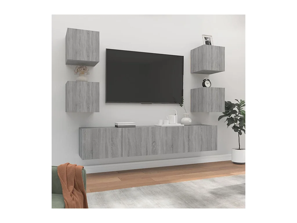 Set de muebles para TV 6 pzas madera contrachapada gris Sonoma ES38784