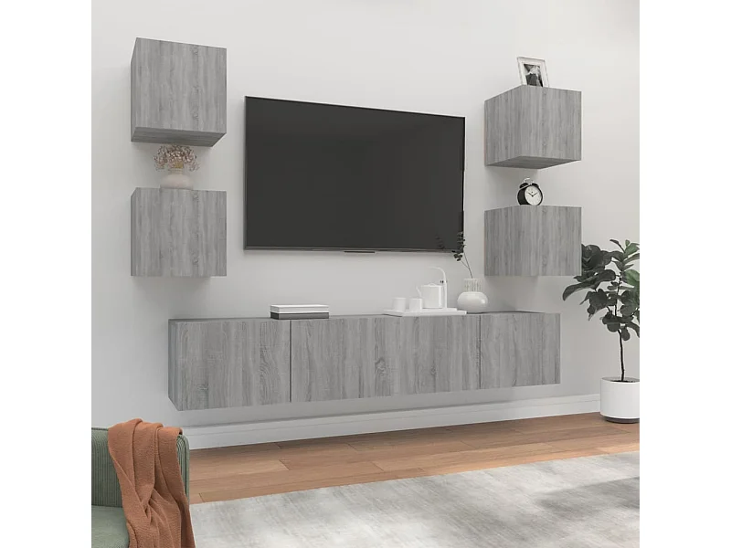 Set de muebles para TV 6 pzas madera contrachapada gris Sonoma ES38784