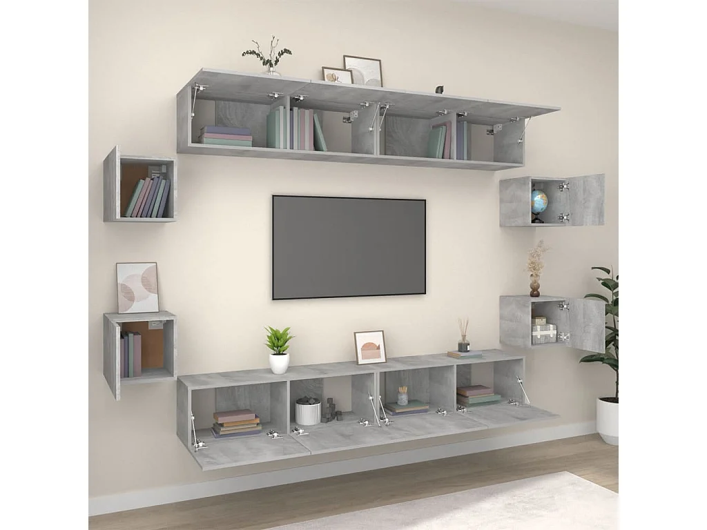 Set Mobili Porta TV | Armadietti TV 8pz Grigio Sonoma in Legno Multistrato