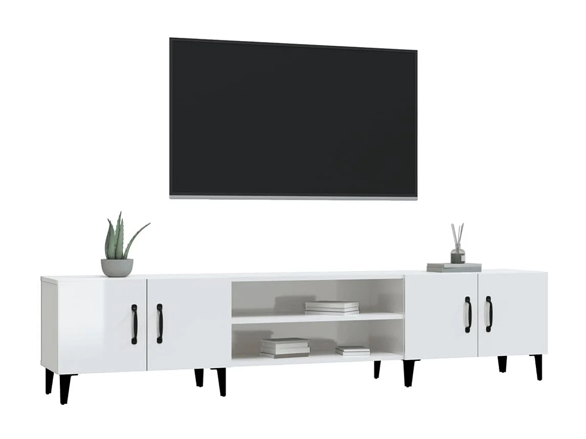 Meuble TV Blanc brillant 180x31,5x40 cm bois d'ingénierie BE79811