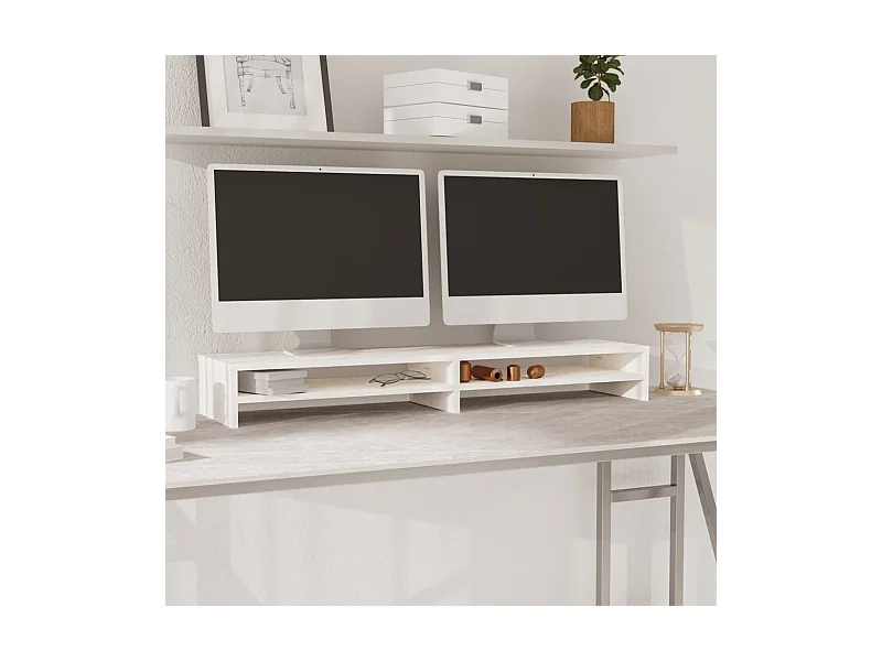 Meuble TV de moniteur Blanc 100x24x13 cm Bois de pin solide OLA6244