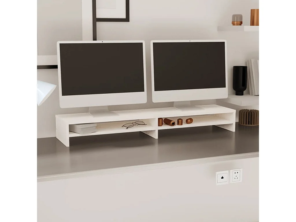 Meuble TV de moniteur Blanc 100x24x13 cm Bois de pin solide OLA6244