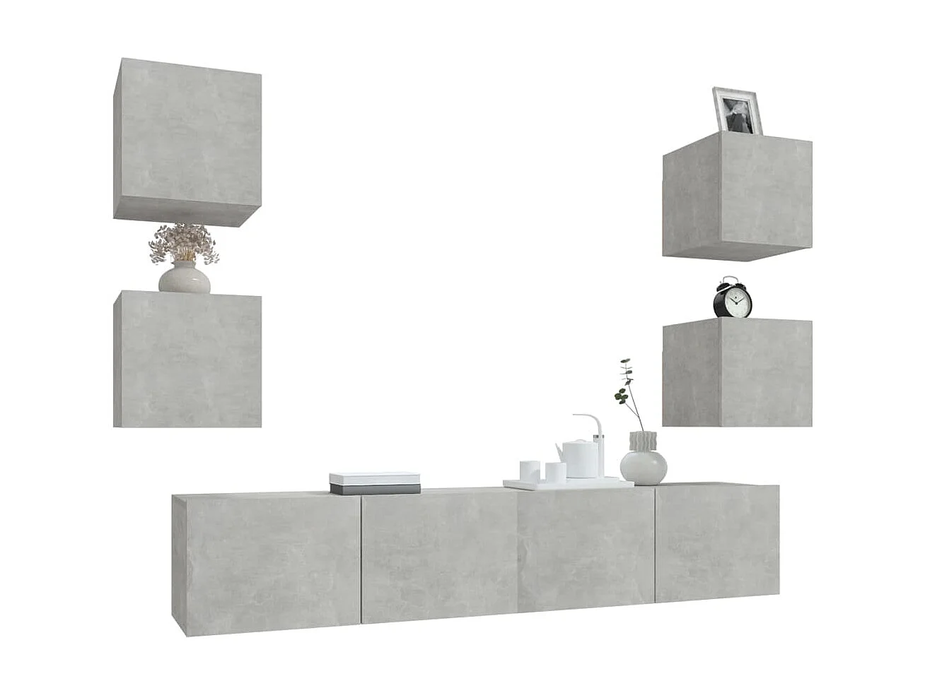 Meubles TV 6 pcs BEis béton Bois d'ingénierie BE11323