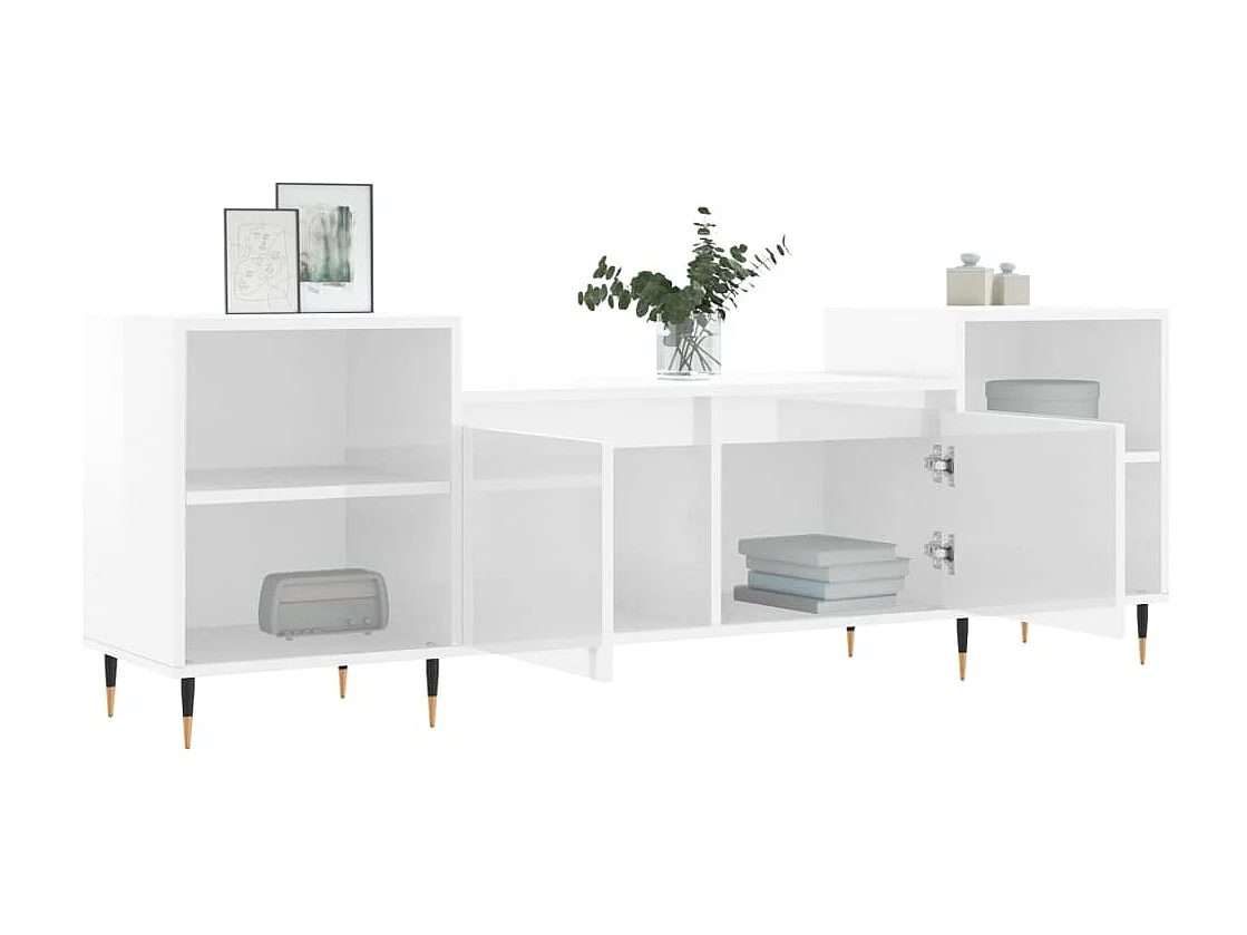 Meuble TV Blanc brillant 160x35x55 cm Bois d'ingénierie BE1842