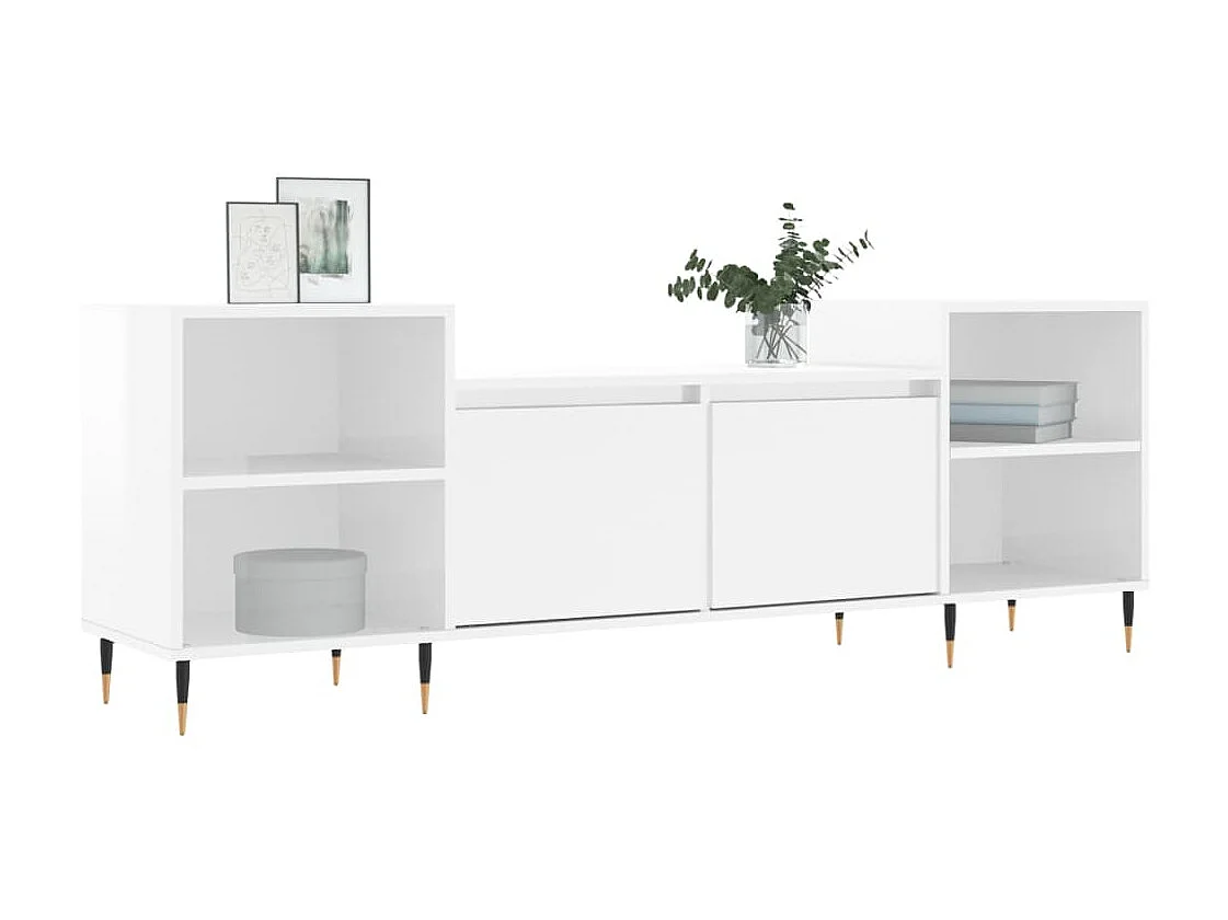 Meuble TV Blanc brillant 160x35x55 cm Bois d'ingénierie BE1842