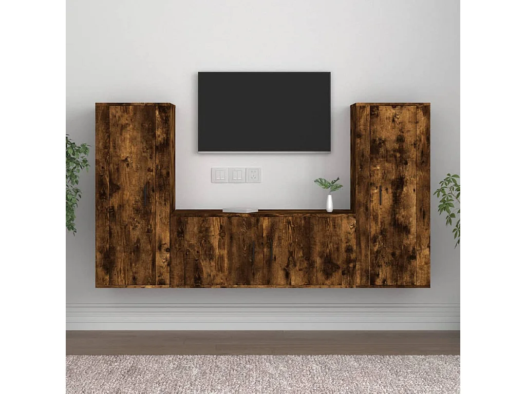 3-delige Tv-meubelset bewerkt hout gerookt eikenkleurig NL67237
