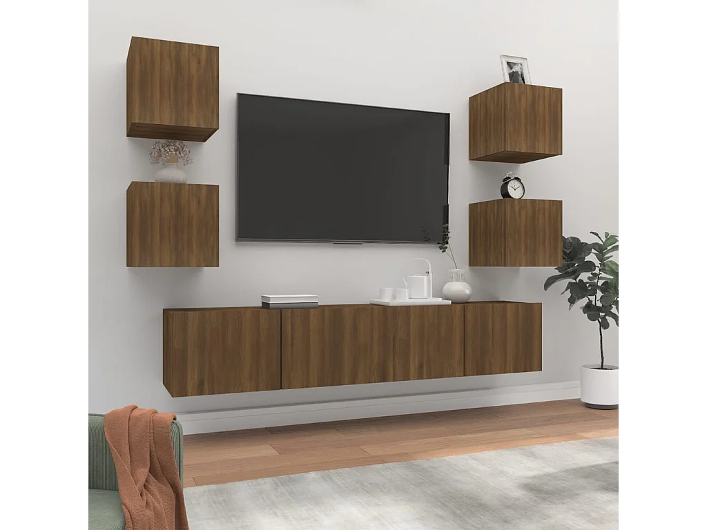6-delige Tv-meubelset bewerkt hout bruin eikenkleur NL43321