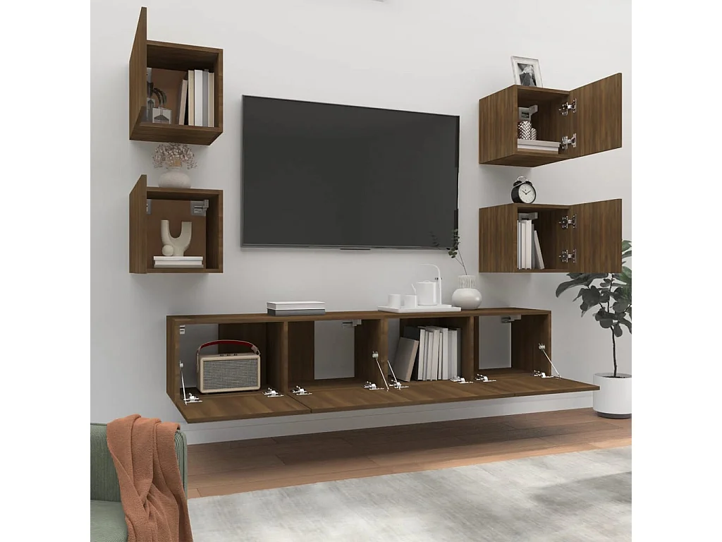 6-delige Tv-meubelset bewerkt hout bruin eikenkleur NL43321
