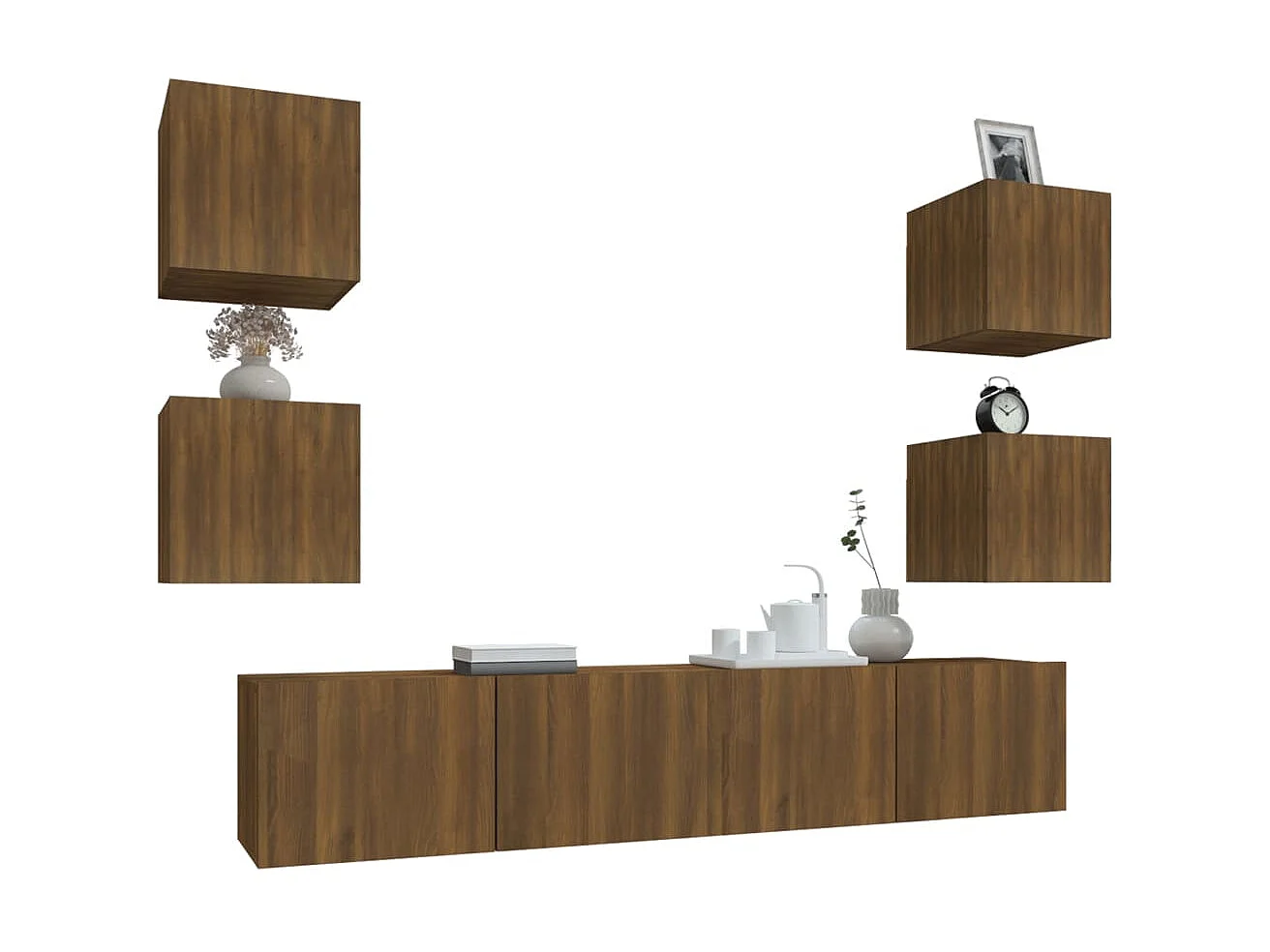 6-delige Tv-meubelset bewerkt hout bruin eikenkleur NL43321