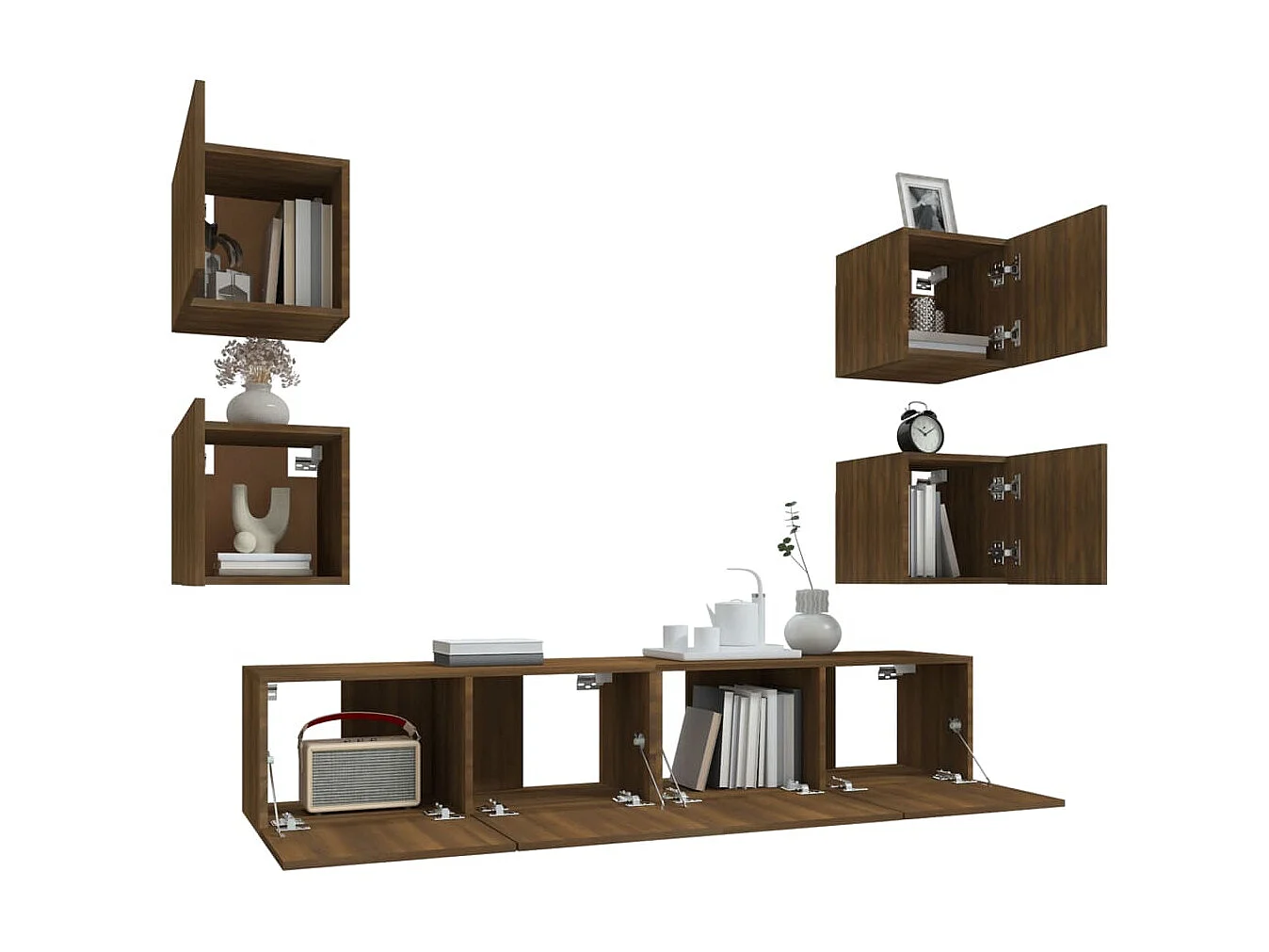 6-delige Tv-meubelset bewerkt hout bruin eikenkleur NL43321