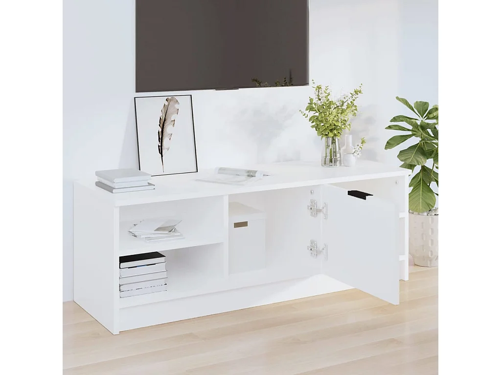 Meuble TV Blanc 102x35,5x36,5 cm Bois d'ingénierie BE58857