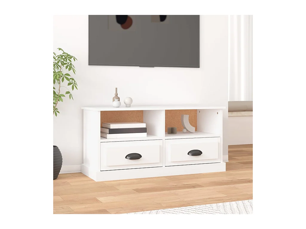Meuble TV Blanc 93x35,5x45 cm bois d'ingénierie BE87853