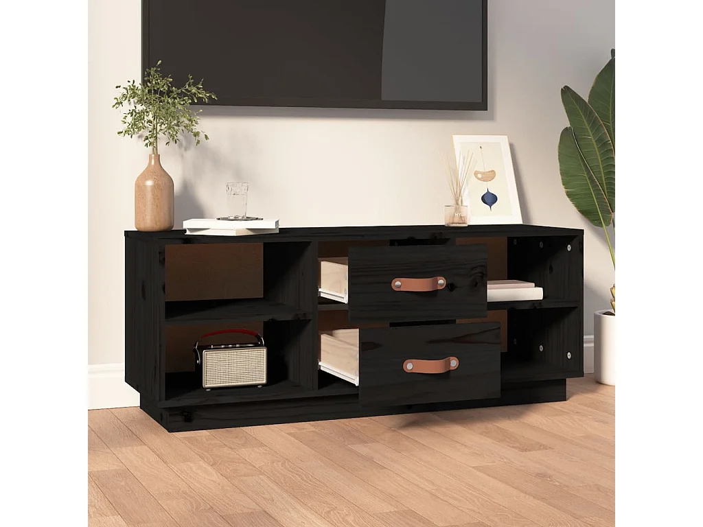 TV-Schrank,TV-Möbel Schwarz 100x34x40 cm Massivholz Kiefer -gkd90594