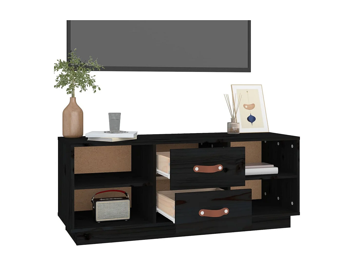 Meuble TV Noir 100x34x40 cm Bois de pin massif BE39048