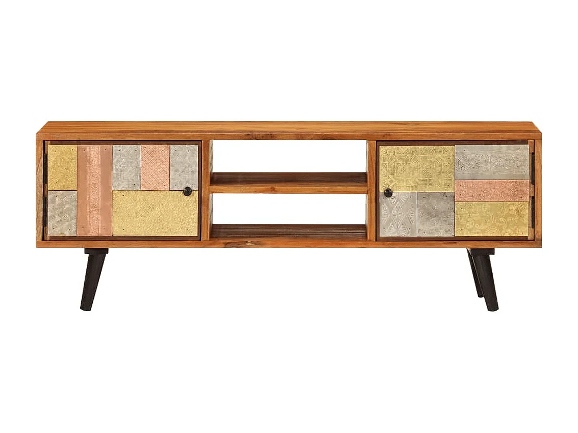 TV-Schrank,TV-Möbel mit Türen 112x30x40 cm Massivholz Akazie und Metall -gkd743305