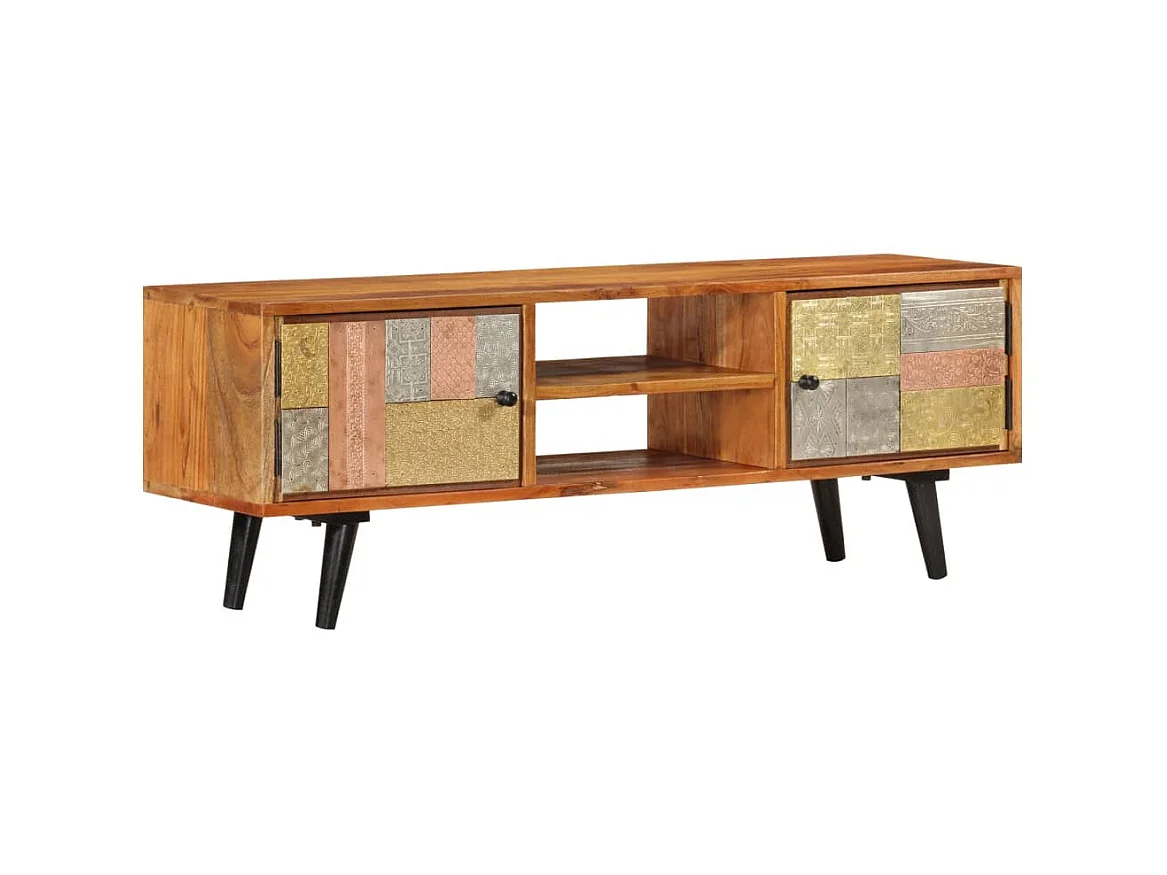 Tv-meubel met deuren 112x30x40 cm massief acaciahout en metaal NL846149