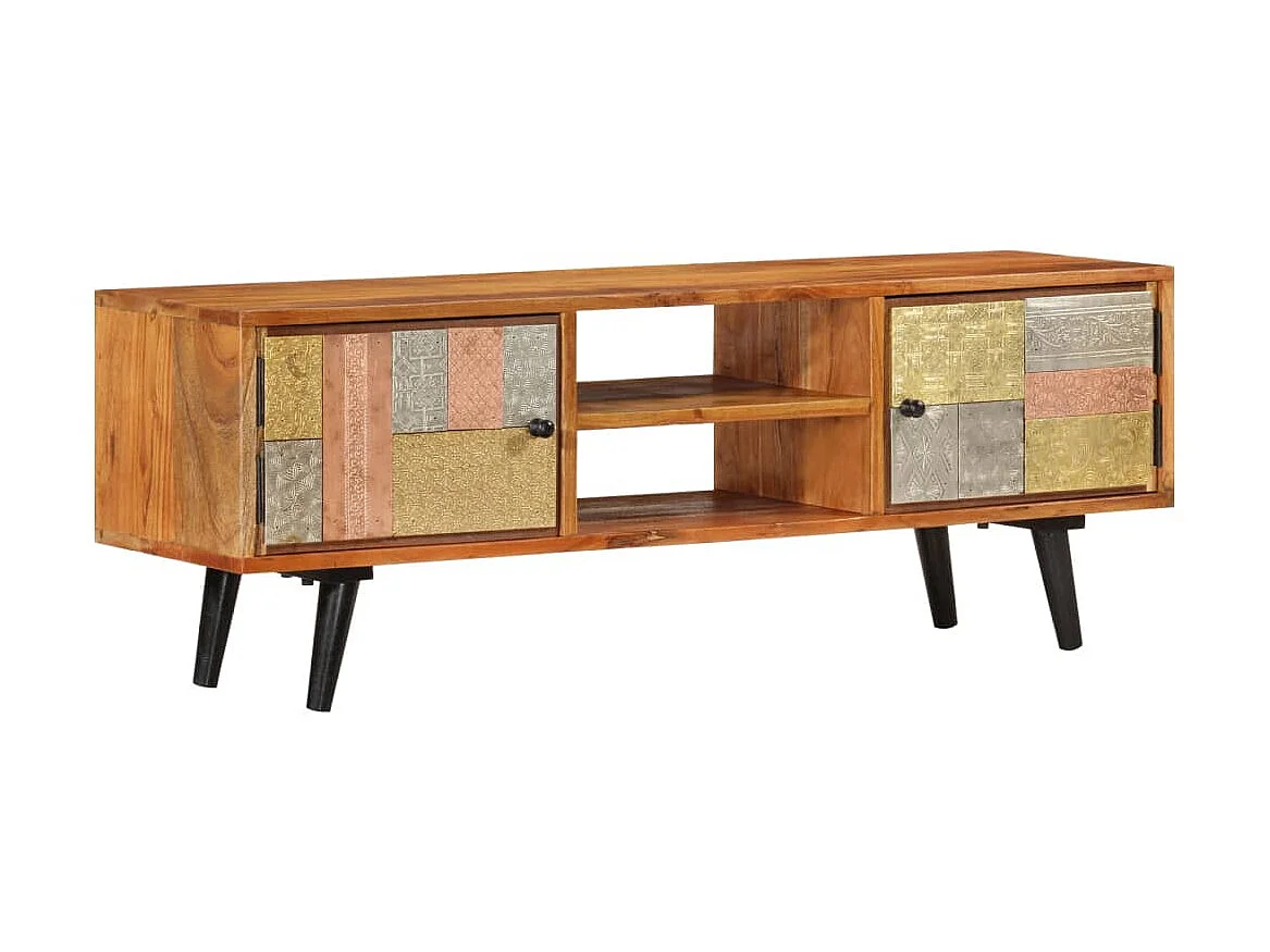 Meuble TV avec portes 112x30x40cm bois d'acacia massif et métal BE34728