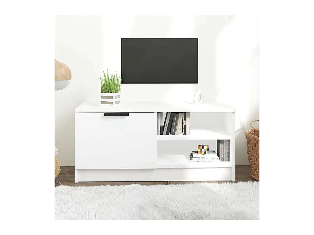 Meuble TV Blanc 80x35x36,5 cm Bois d'ingénierie BE98358