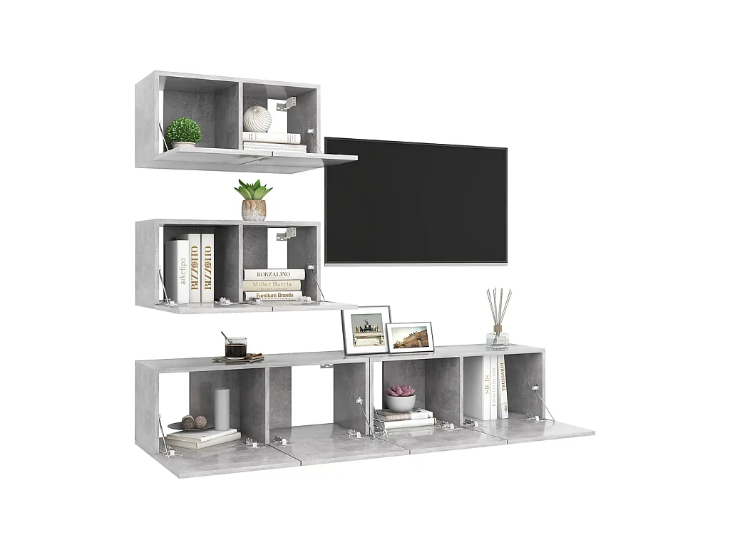 4-tlg. TV-Schrank-Set,TV-Möbel Betongrau Holzwerkstoff -gkd57752