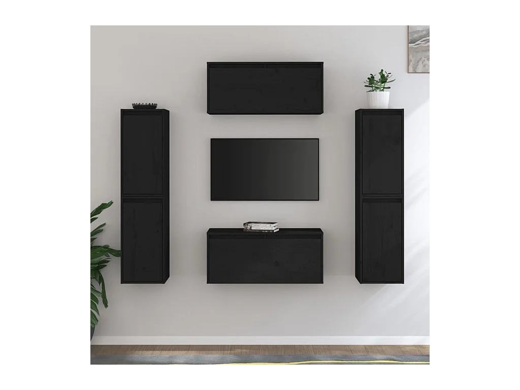 Tv-meubelen 6 st massief grenenhout zwart NL994095