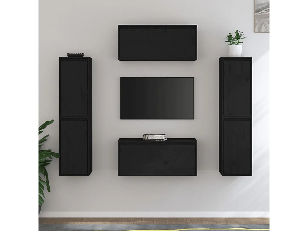 Tv-meubelen 6 st massief grenenhout zwart NL994095