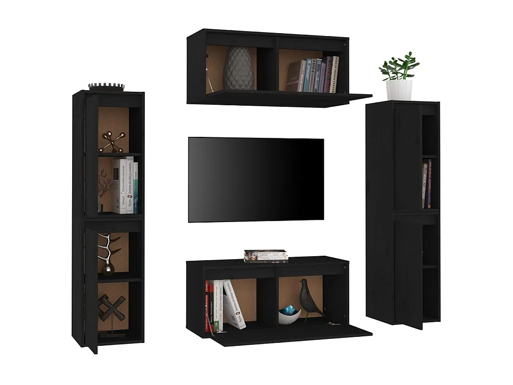 Tv-meubelen 6 st massief grenenhout zwart NL994095