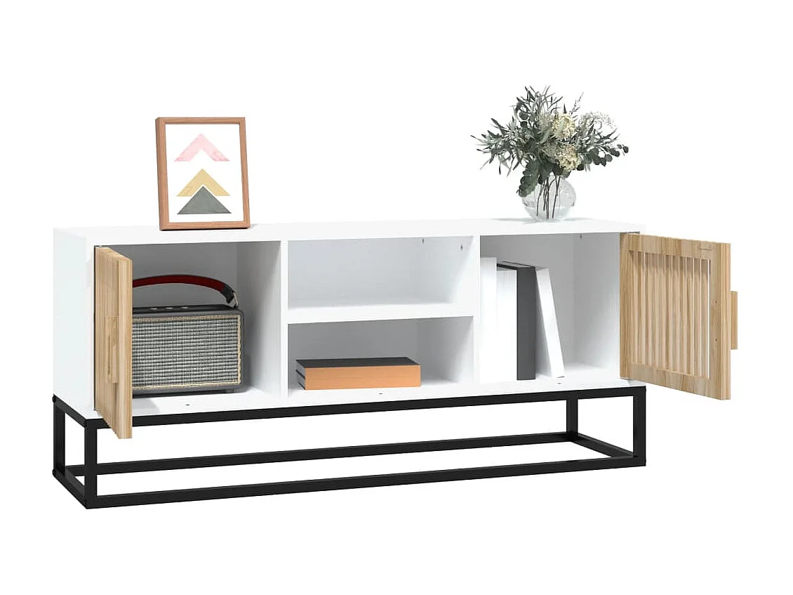 Meuble TV Blanc 105x30x45 cm bois d'ingénierie et fer LWW62599