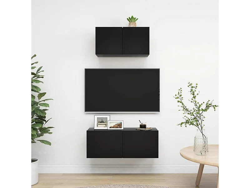 2-tlg. TV-Schrank-Set,TV-Möbel Schwarz Holzwerkstoff -gkd221378