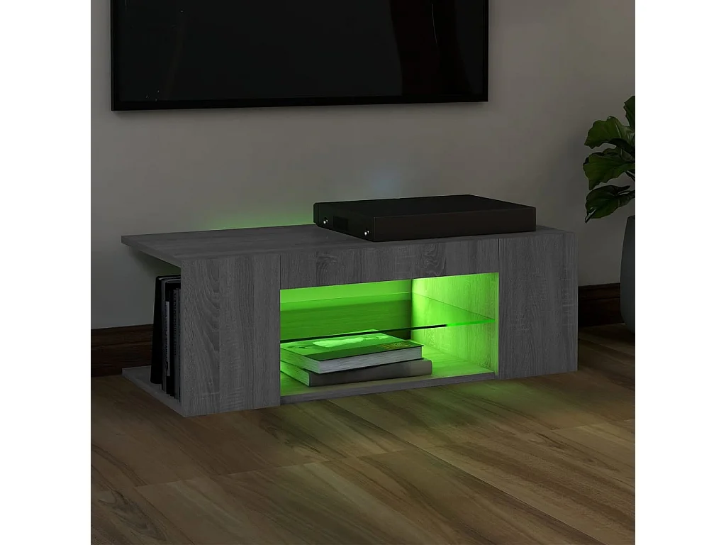 Móvel de TV com luzes LED 90x39x30 cm cinzento sonoma PT474470