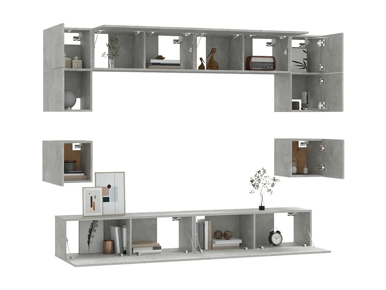 Meubles TV 8 pcs BEis béton Bois d'ingénierie BE38604