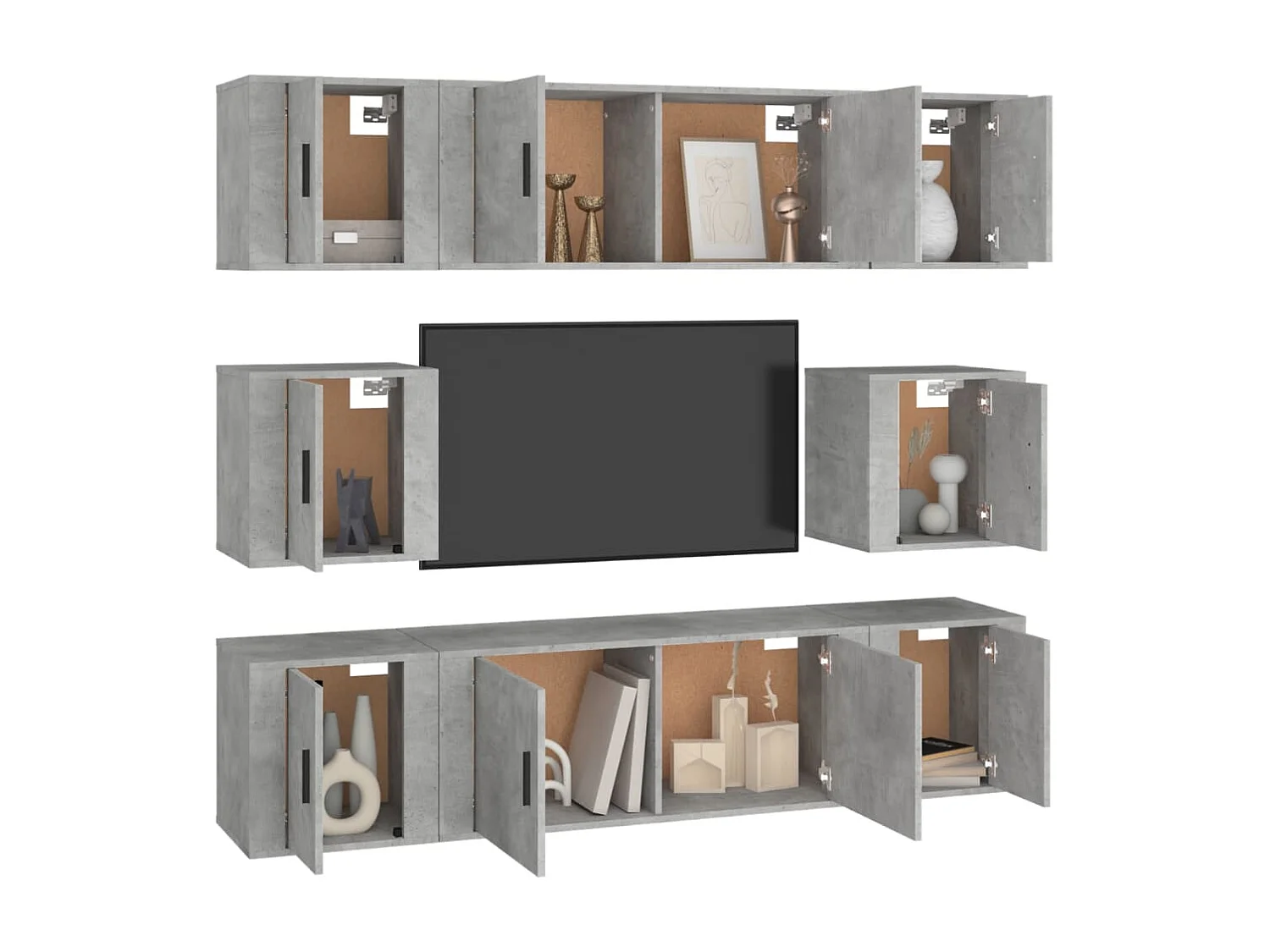 Set de muebles de TV 8 pzas madera contrachapada gris hormigón ES45760