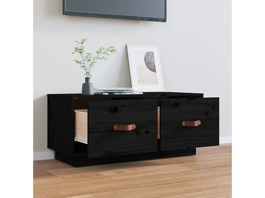 TV-Schrank,TV-Möbel Schwarz 80x34x35 cm Massivholz Kiefer -gkd452270