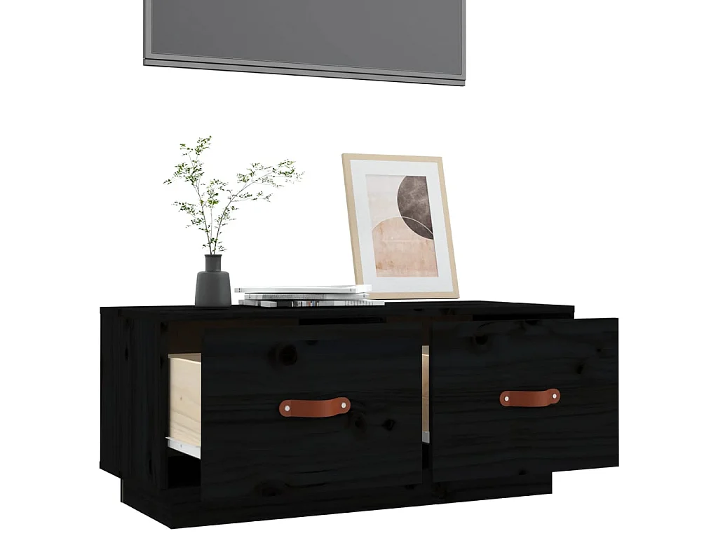 TV-Schrank,TV-Möbel Schwarz 80x34x35 cm Massivholz Kiefer -gkd452270