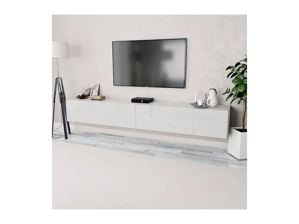 2 pcs Meuble TV Moderne Aggloméré 120 x 40 x 34 cm Blanc brillant BE9082