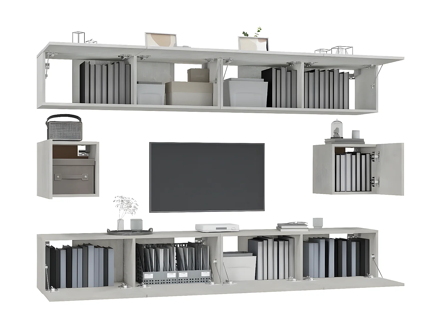 6-delige Tv-meubelset bewerkt hout betongrijs NL414149