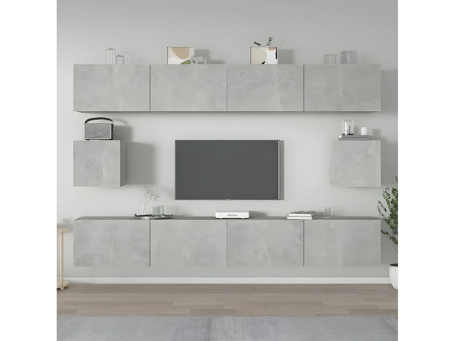 Meubles TV 6 pcs BEis béton Bois d'ingénierie BE35310