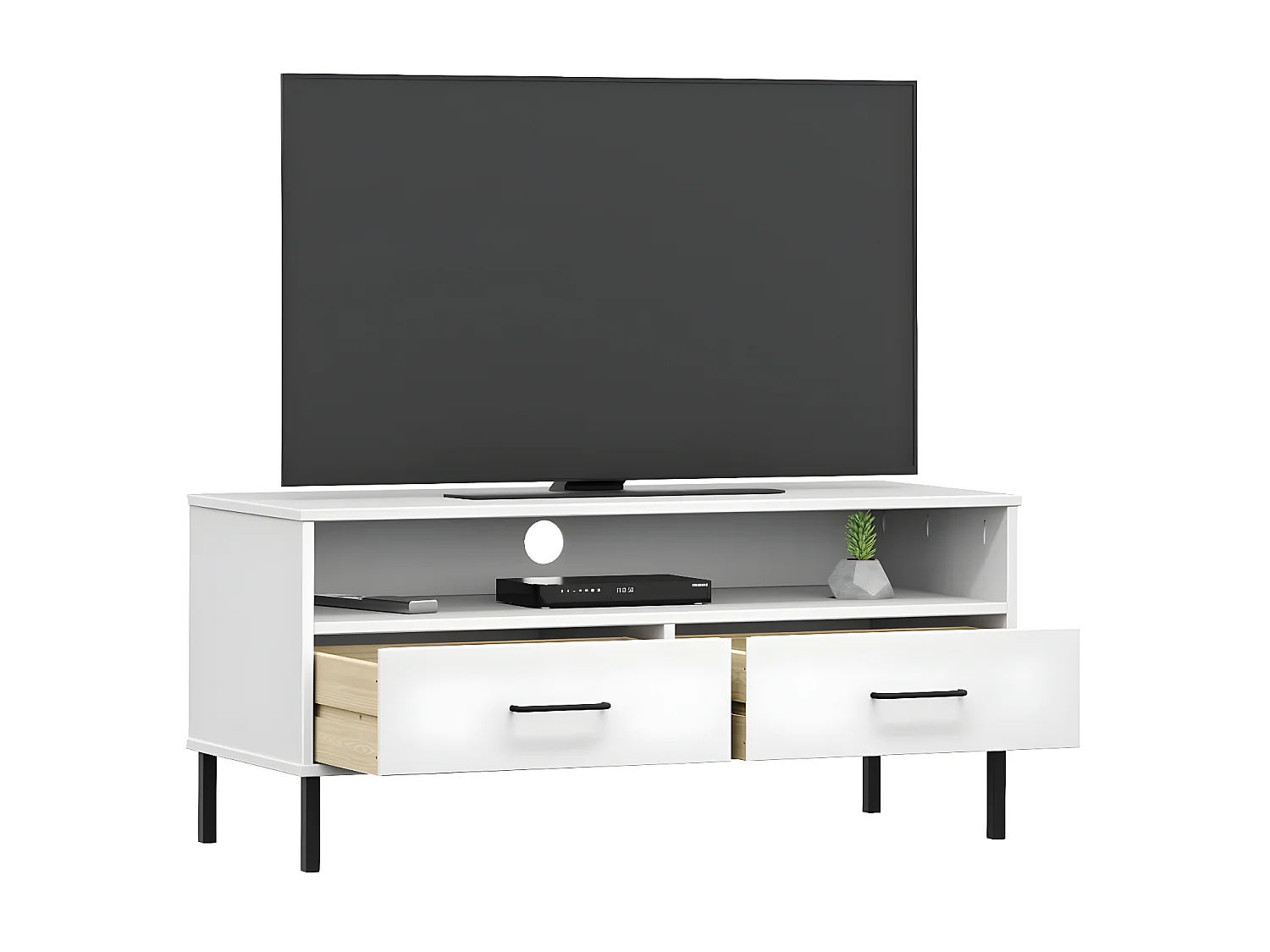 Móvel de TV c/ pernas de metal pinho maciço OSLO branco PT327967