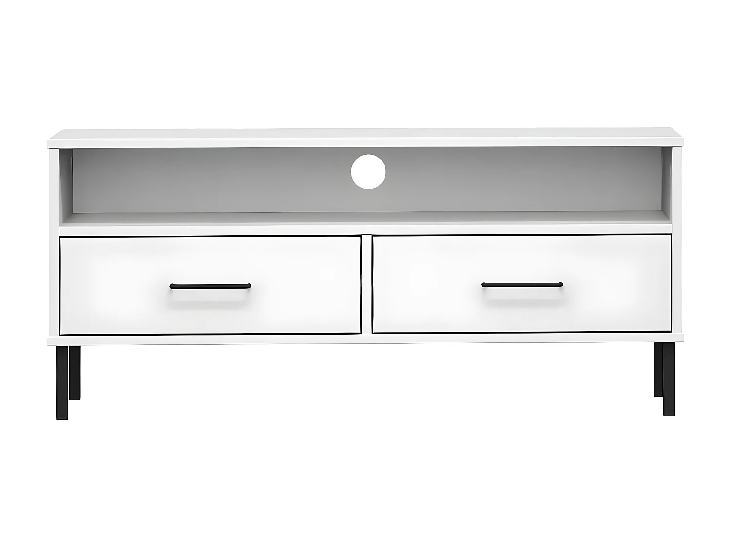 Móvel de TV c/ pernas de metal pinho maciço OSLO branco PT327967