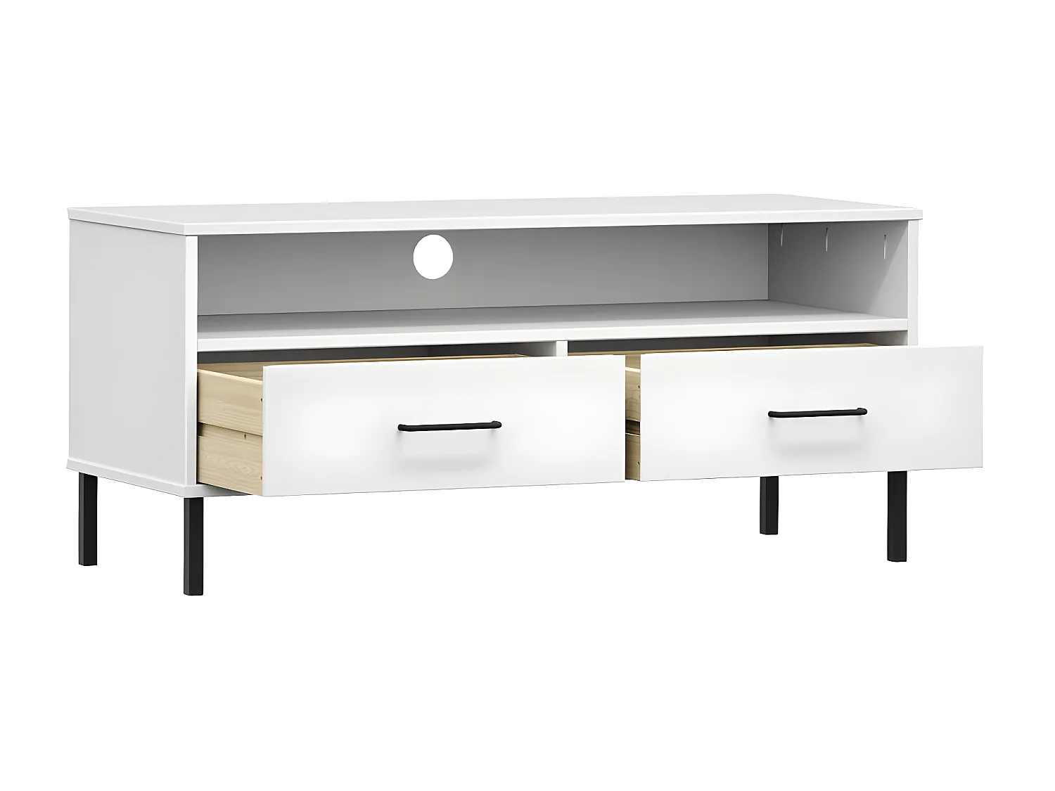 Móvel de TV c/ pernas de metal pinho maciço OSLO branco PT327967