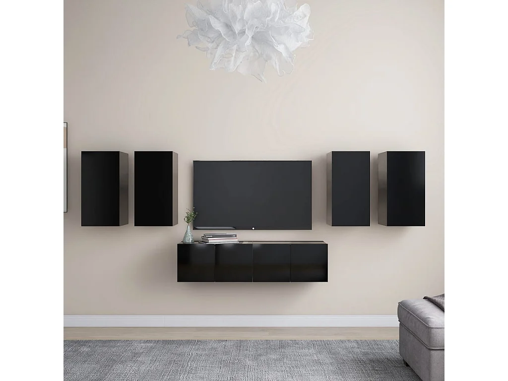 Meubles TV 6 pcs Noir Aggloméré BE58771